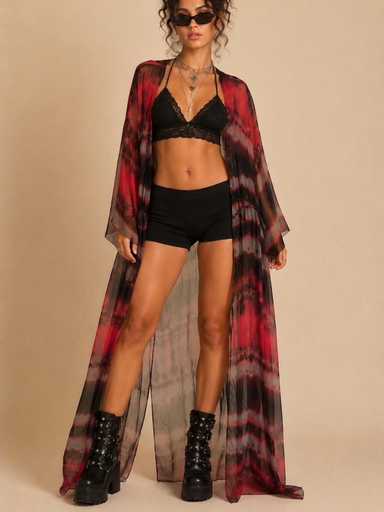 UNIF Sweaters - UNIF Sheer Tie Dye Maxi Kimono Small Boho Festival Goth Grunge Duster Cardigan
